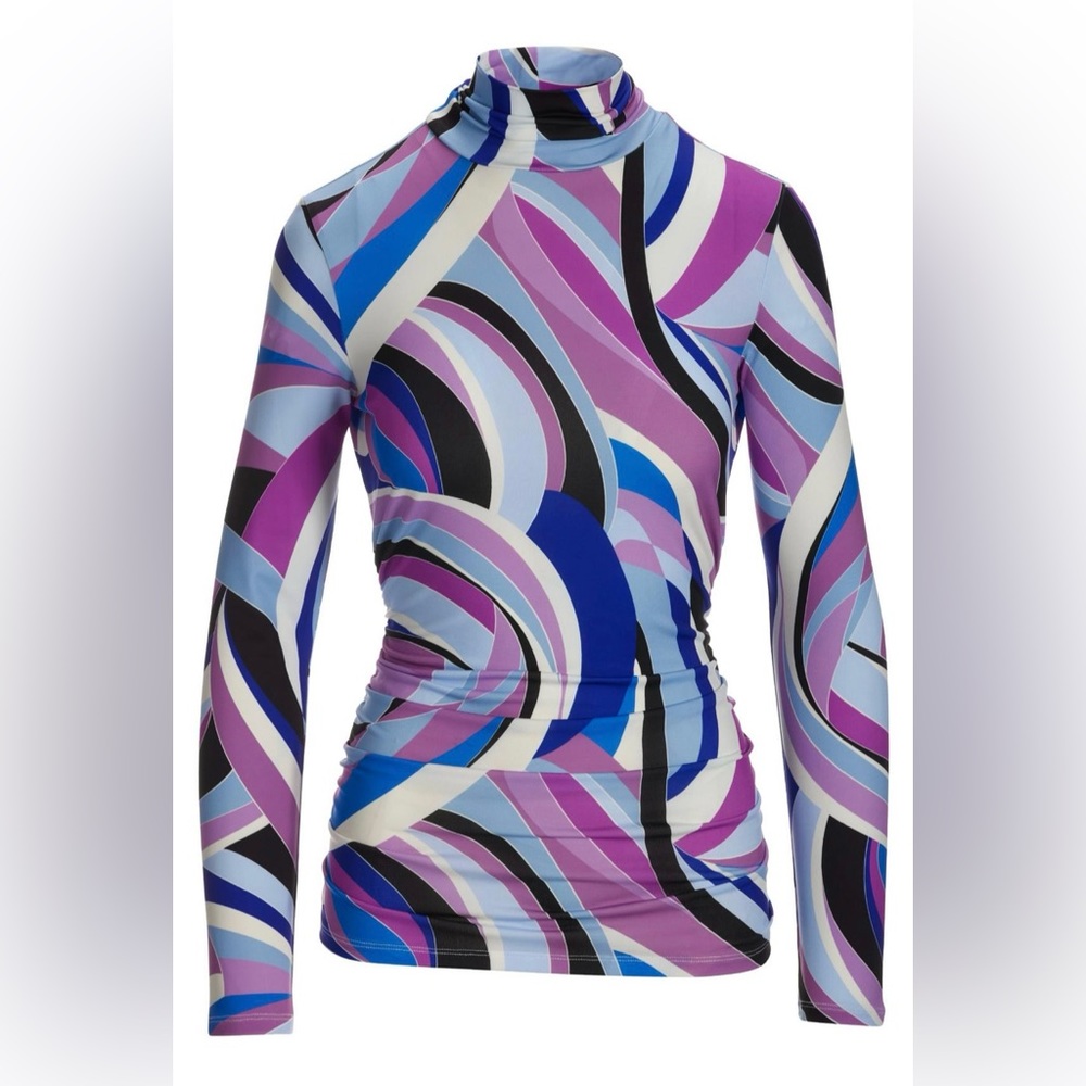 ISO So Chic Aspen Abstract Ruched Turtleneck Top size L or M